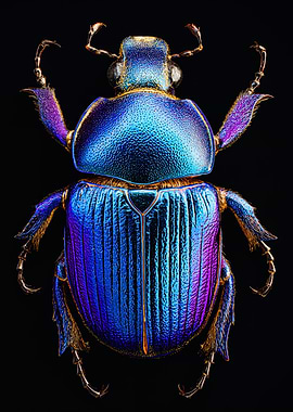 Iridescent Blue Beetle Macro Photography