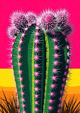 Vibrant Cactus in Desert Landscape