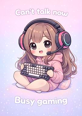 Cute Gamer Girl with Keyboard