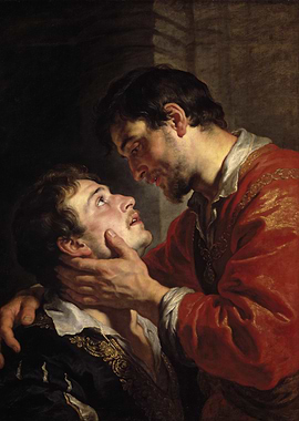 Two Men in Dramatic Embrace