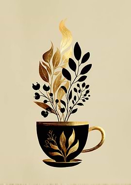 Golden Floral Steam from a Cup