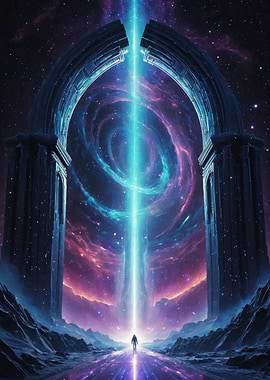 Celestial Gateway — Lone Explorer Approaches a Cosmic Portal