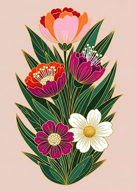 Vibrant Floral Arrangement with Gold Accents