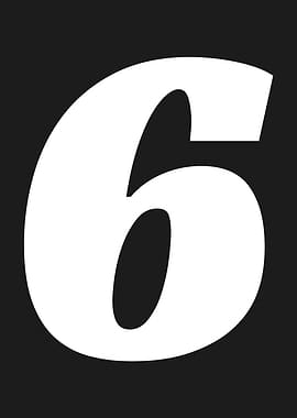 White Number 6 on Black Background