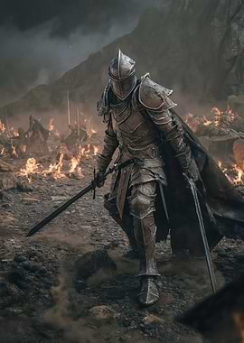 Knight in a Fiery Battlefield