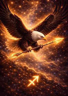 Eagle holding a flaming arrow