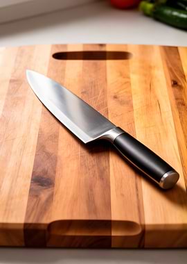 Chef's Knife on Wooden Cutting Board