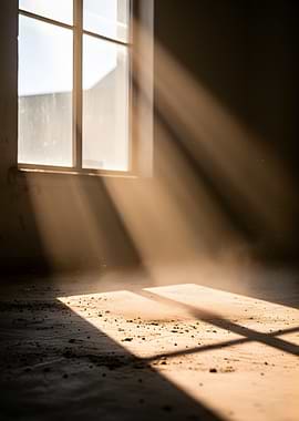 Dust motes in sunbeams through a window