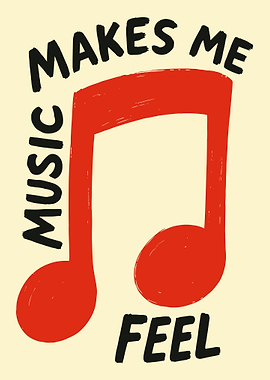 Music Makes Me Feel Poster, Red Note Art Print, Minimalist Music Lover Wall Decor