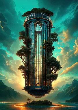 Floating Greenhouse in a Mystical Landscape