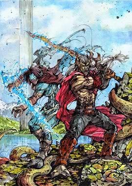 Fantasy warriors in battle