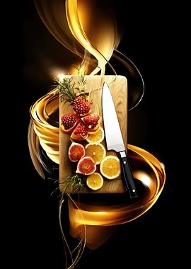 Garnishes and Knife on Cutting Board