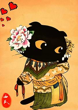 Black Cat in Traditional Japanese Attire