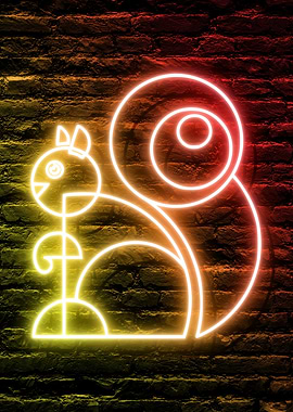 Neon Squirrel on Brick Wall