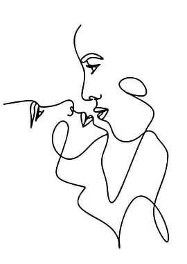 Abstract Couple Kissing Line Art