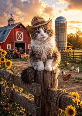 Cowboy Cat on a Farm