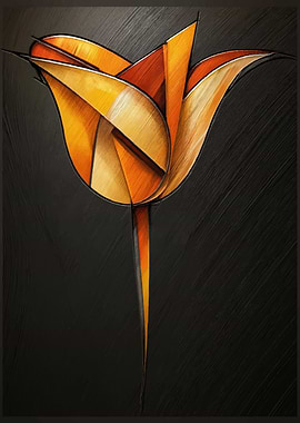Abstract Orange Tulip on Black