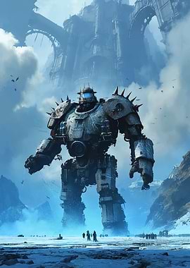 Giant Mech in Snowy Landscape