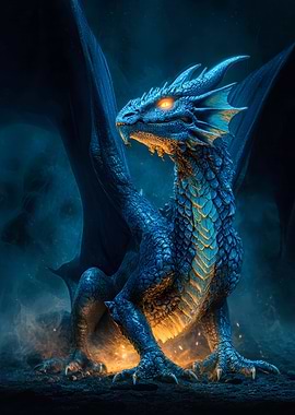 Blue Dragon with Glowing Eyes