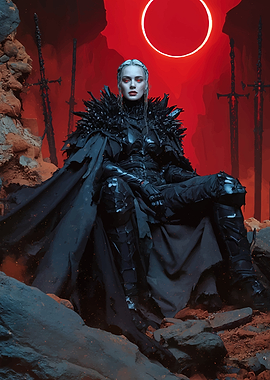 Dark Fantasy Warrior with Red Eclipse