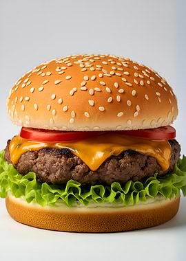 Juicy Cheeseburger with Lettuce and Tomato