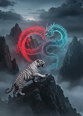 Tiger and Dragons in Mountains