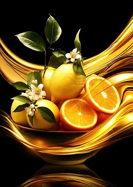 Citrus fruits with golden liquid