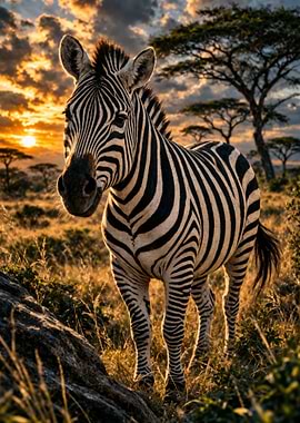 Zebra in African Sunset