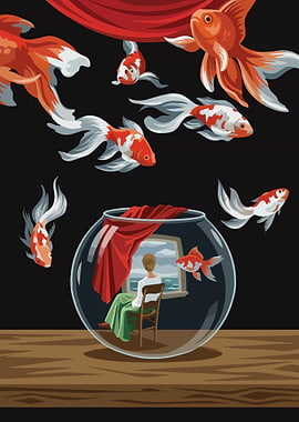 Goldfish in a bowl and outside