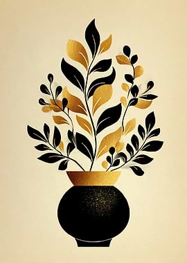 Golden and Black Floral Arrangement in a Vase