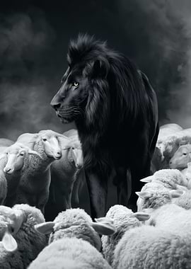 Black Lion Among Sheep