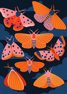 Colorful Moths on Dark Background
