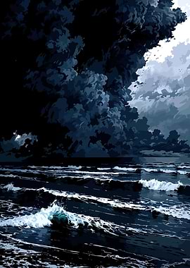 Stormy Ocean Waves Under Dark Clouds