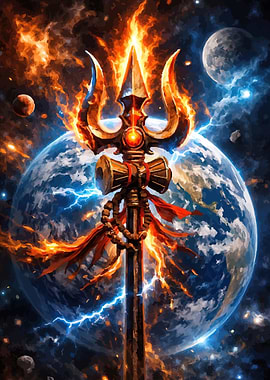 Lord Shiva's Trishul in Cosmic Setting