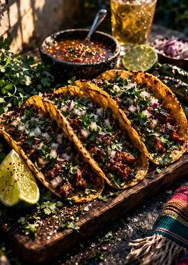 Three Tacos with Salsa and Lime