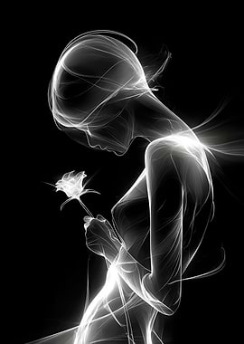Ethereal Woman Holding a Rose