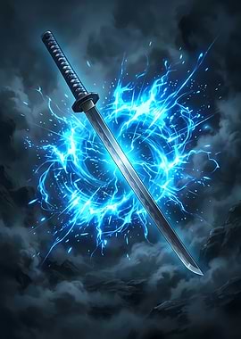 Samurai Sword with Blue Energy