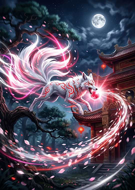 Mythical Fox Spirit with Glowing Orb