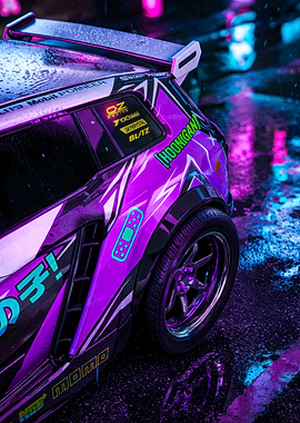 Cyberpunk Car with Neon Lights