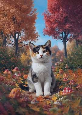 Calico Kitten in Autumn Forest