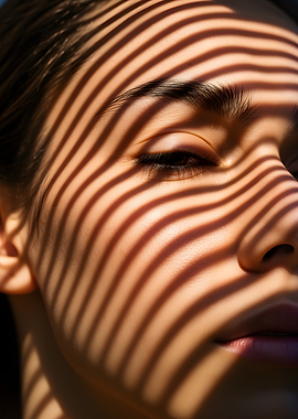 Woman's Face with Striped Shadows