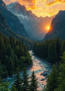 Majestic Mountain Valley Sunset