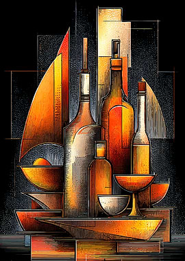 Abstract Still Life with Bottles and Bowls