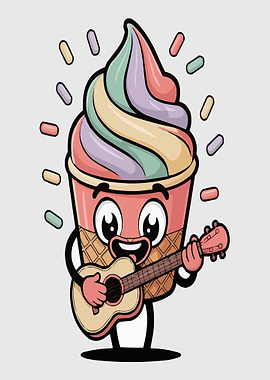 Ice cream character playing guitar
