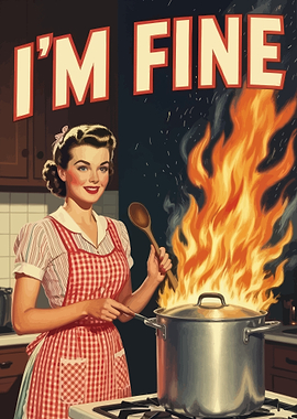 Woman in Kitchen with Fire