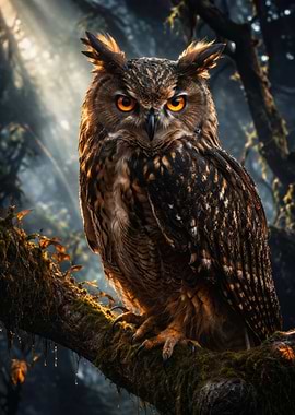 Majestic Owl in Mossy Forest