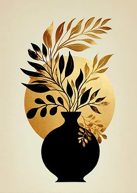 Abstract Floral Vase with Gold Circle