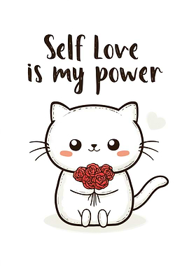Cute Cat with Flowers and Inspirational Text