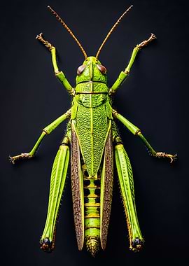 Green Grasshopper Detailed Macro Photography