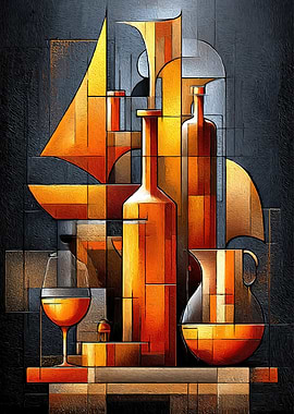 Abstract Still Life with Bottles and Glass